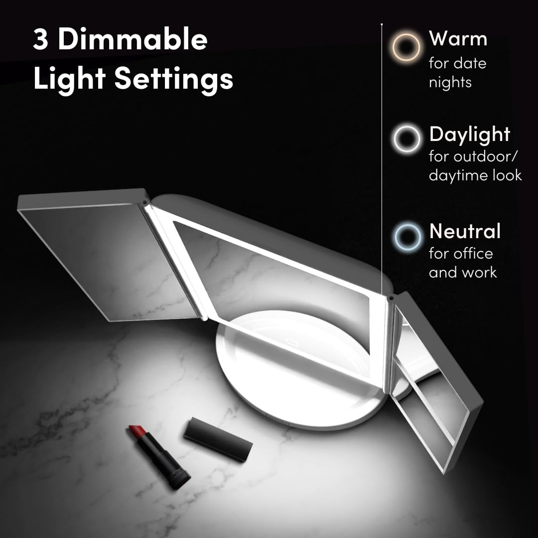 Fancii rechargeable mirror delivers long battery life for cordless makeup sessions.