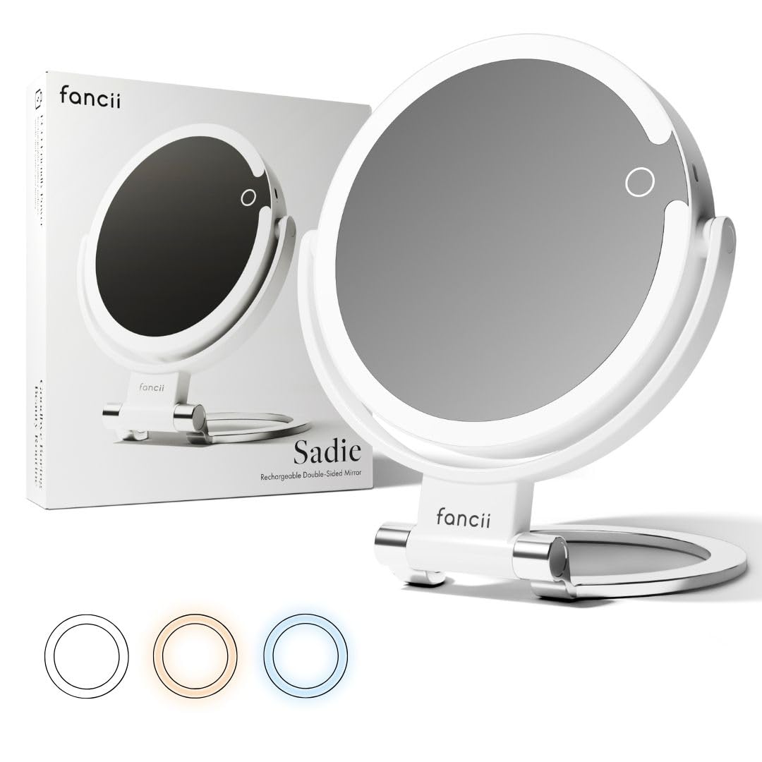 Fancii Sadie dual-sided travel mirror for precise makeup tasks on the go.