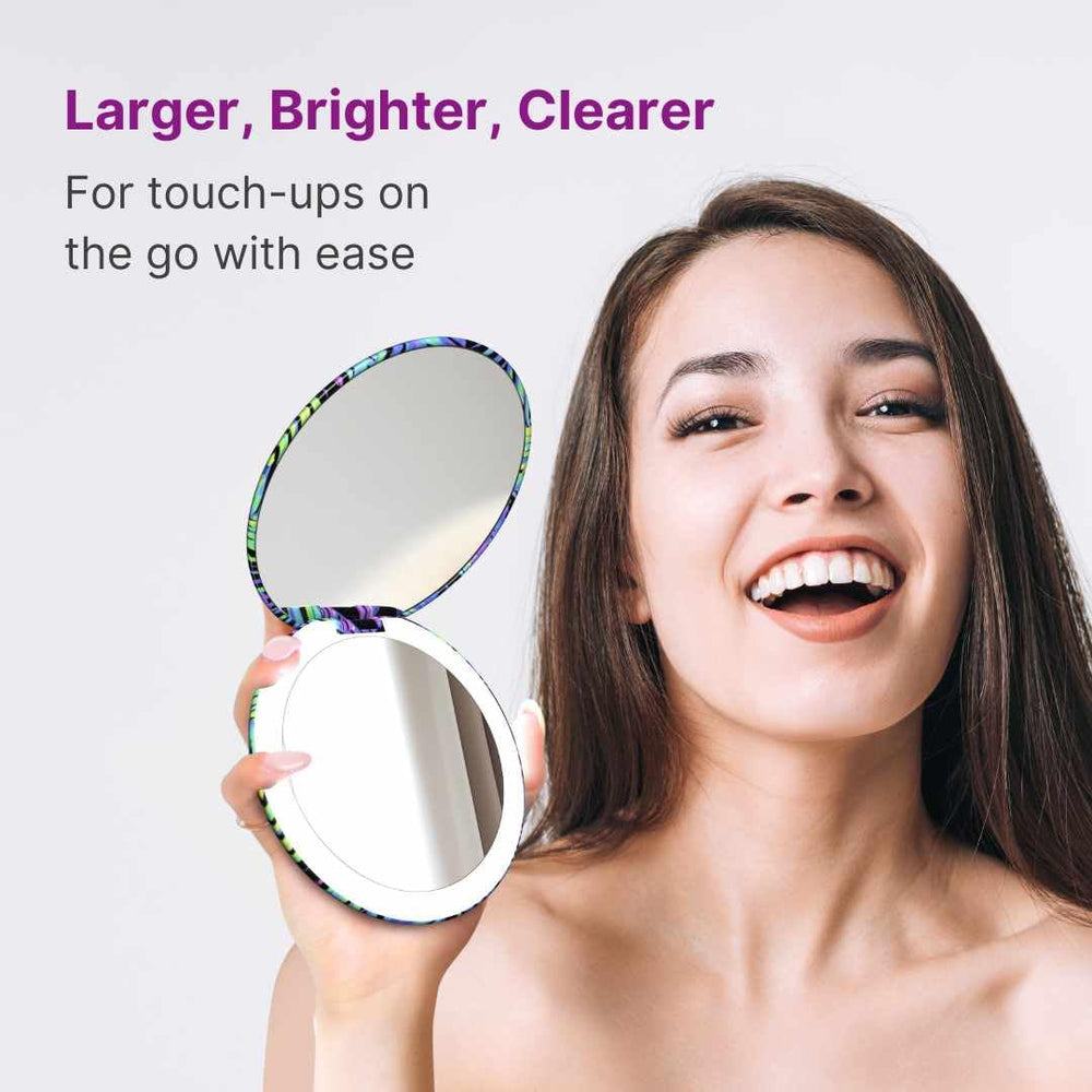 Fancii Taylor LED compact mirror closed in a purse for on-the-go grooming.