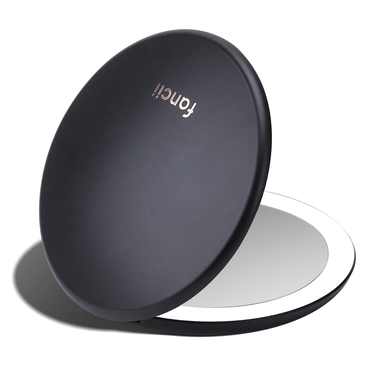 Fancii Taylor LED travel mirror in compact black for precise makeup on the go.
