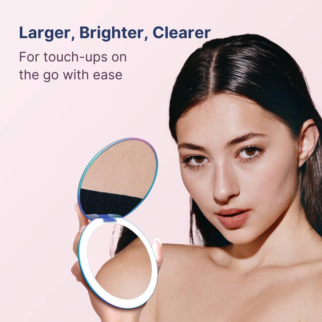 Fancii Taylor travel mirror 1x-10x magnification for full-face application and precise tweezing.