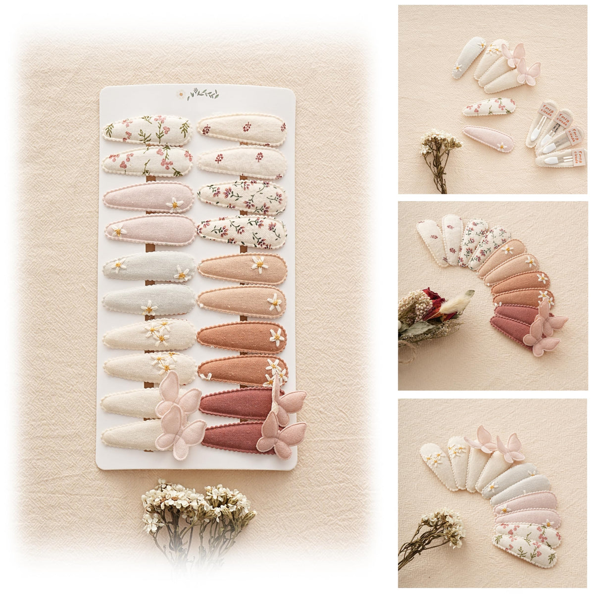 Fancy Clouds 20-pack baby hair clips with embroidered daisies for everyday cute styles.