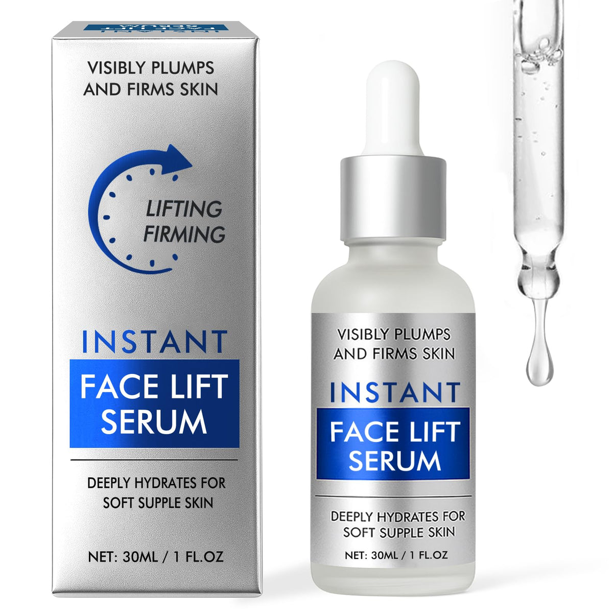 Fancy Pets Instant Face Lift Serum bottle with airless packaging preserves potency for fresh results.