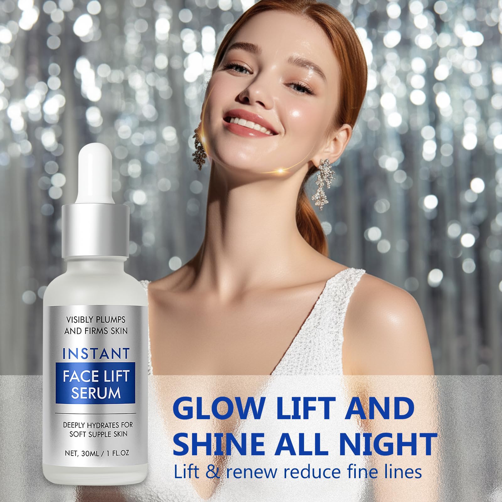 Fancy Pets Instant Face Lift Serum with hyaluronic acid emphasizes hydration and lifting effect.