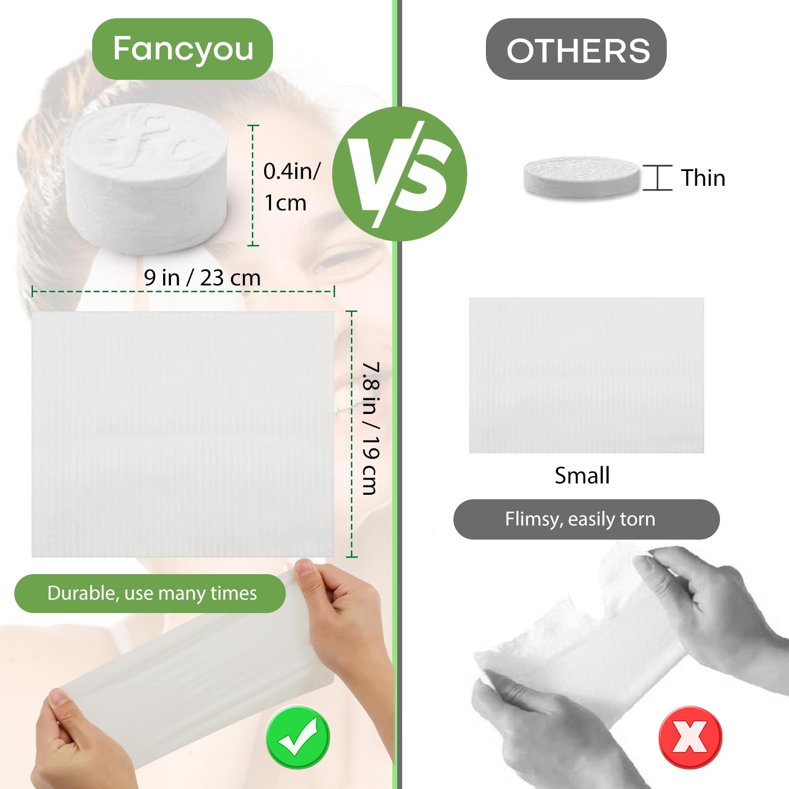Fancyou towels expand in seconds to a 9x7.5 inch full towel