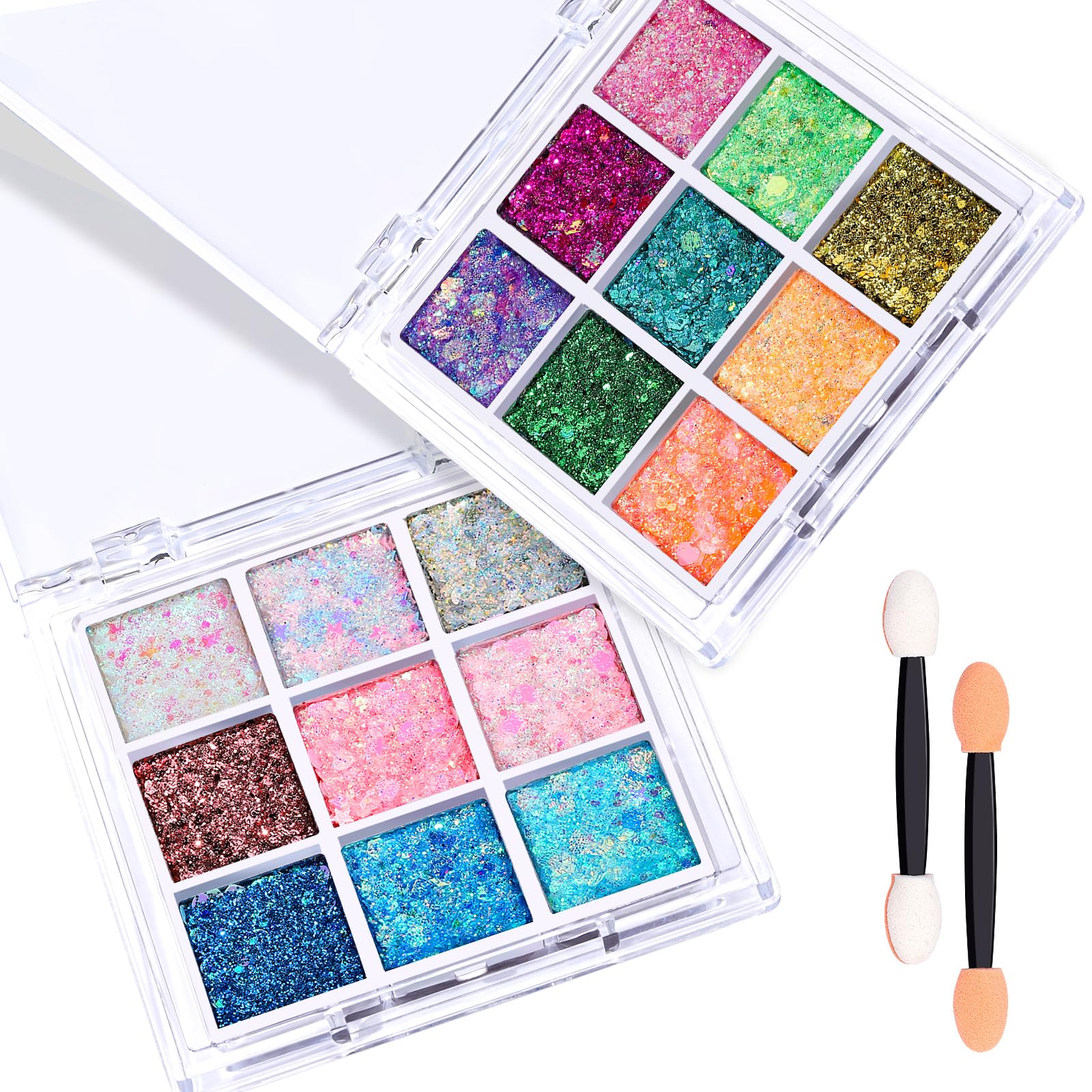 Fandamei 18-color face glitter palette with bold hues for festival-ready looks