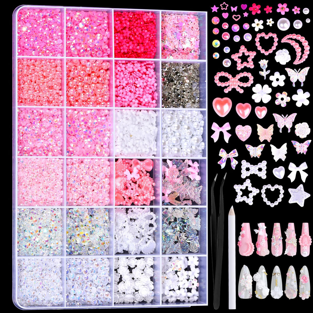 Fandamei 24-grid nail charms kit unpacked for precise DIY nail art.