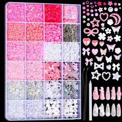Fandamei 24-grid nail charms kit unpacked for precise DIY nail art.
