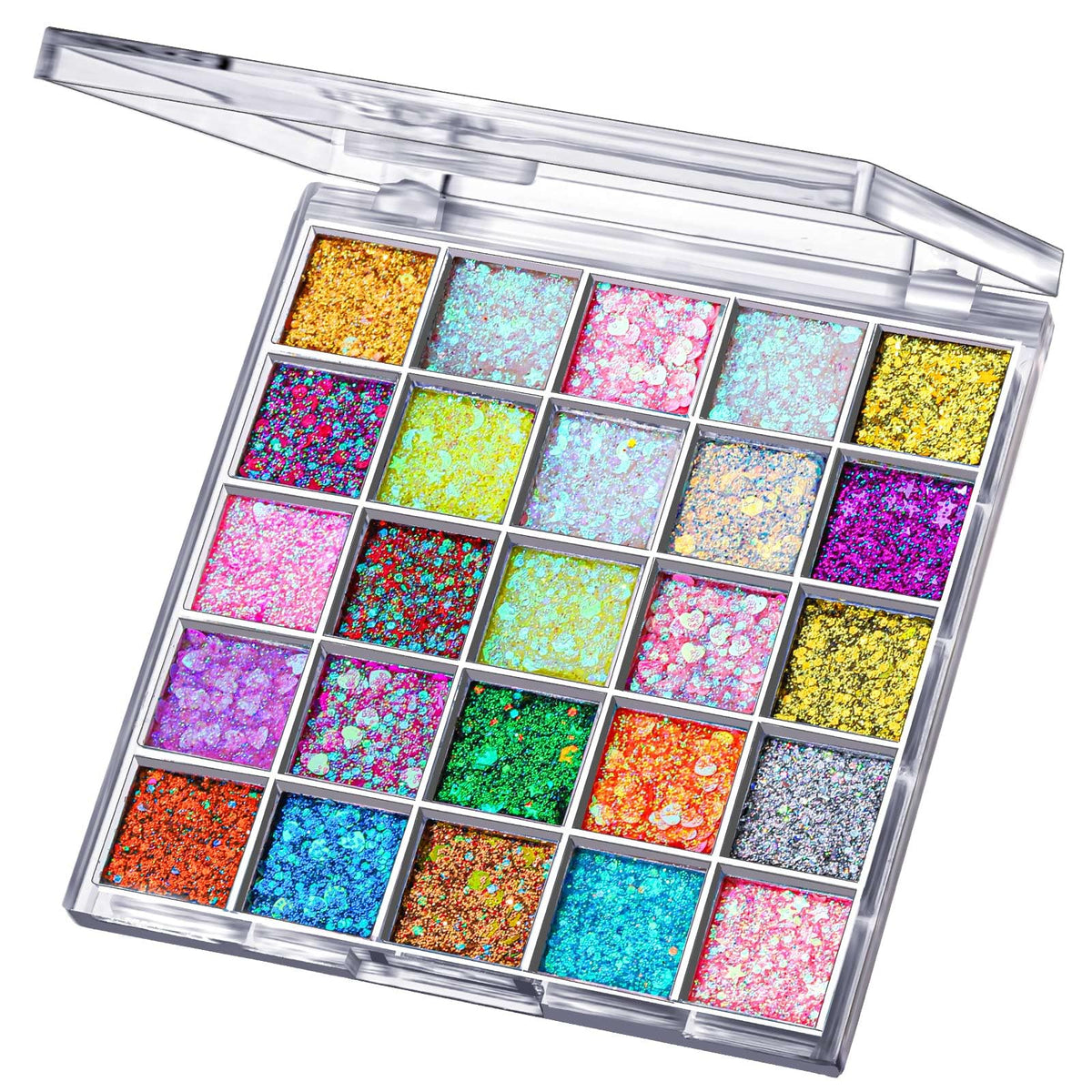 Fandamei 25 Colors Face Glitter palette with bold festival-ready shades.