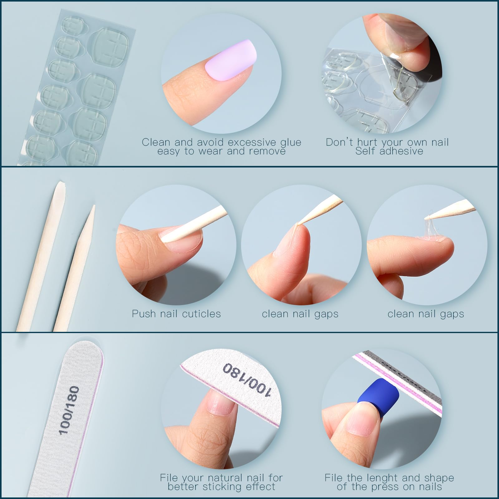 Fandamei adhesive nail tabs ensure clean removal and nail protection.