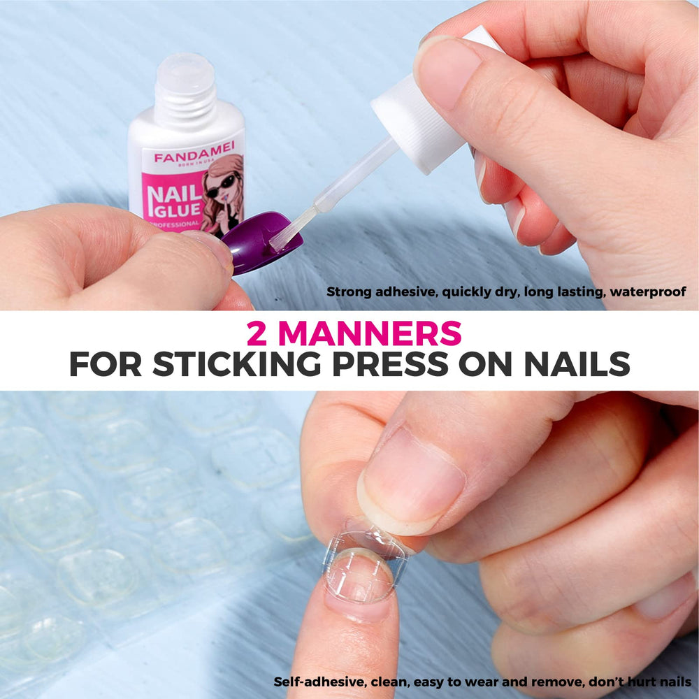 Fandamei adhesive nail tabs sheet showing 120 pieces for gentle wear