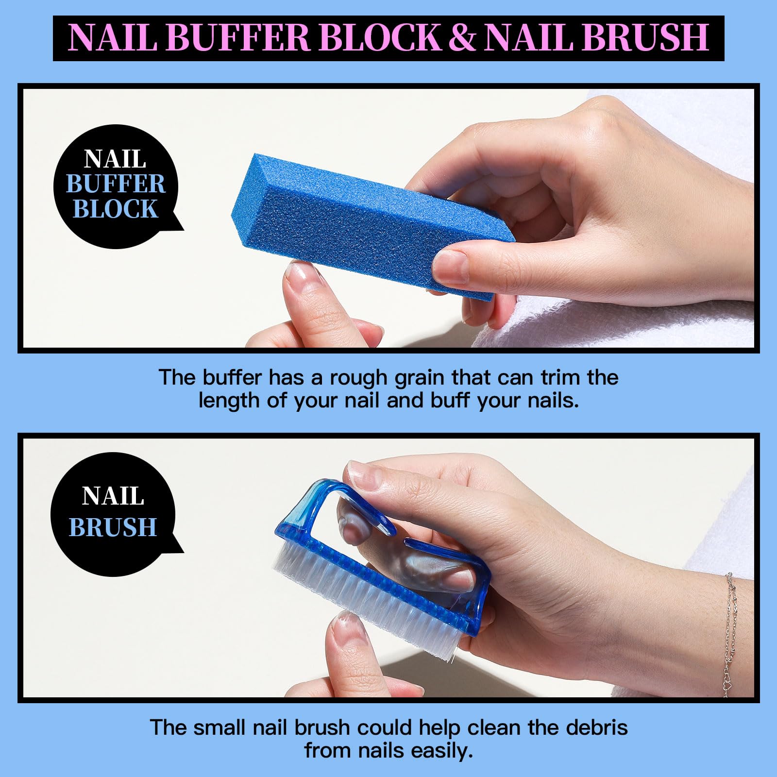 Fandamei blue buffer block for smoothing and achieving an even shine.