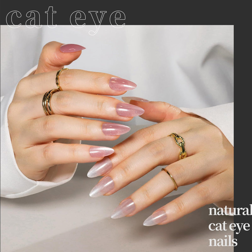 FANDAMEI cat eye nails short almond with light shimmer