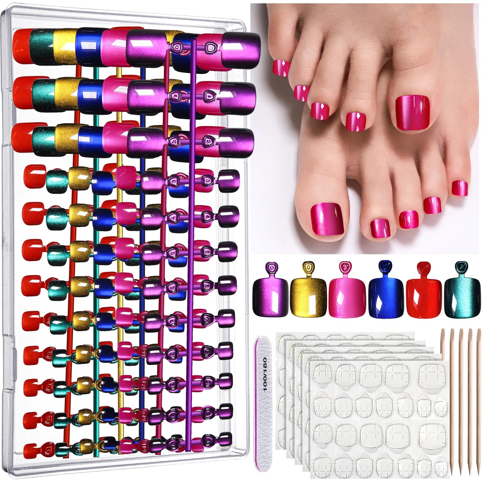 Fandamei cat eye toenails red color for bold at-home manicure