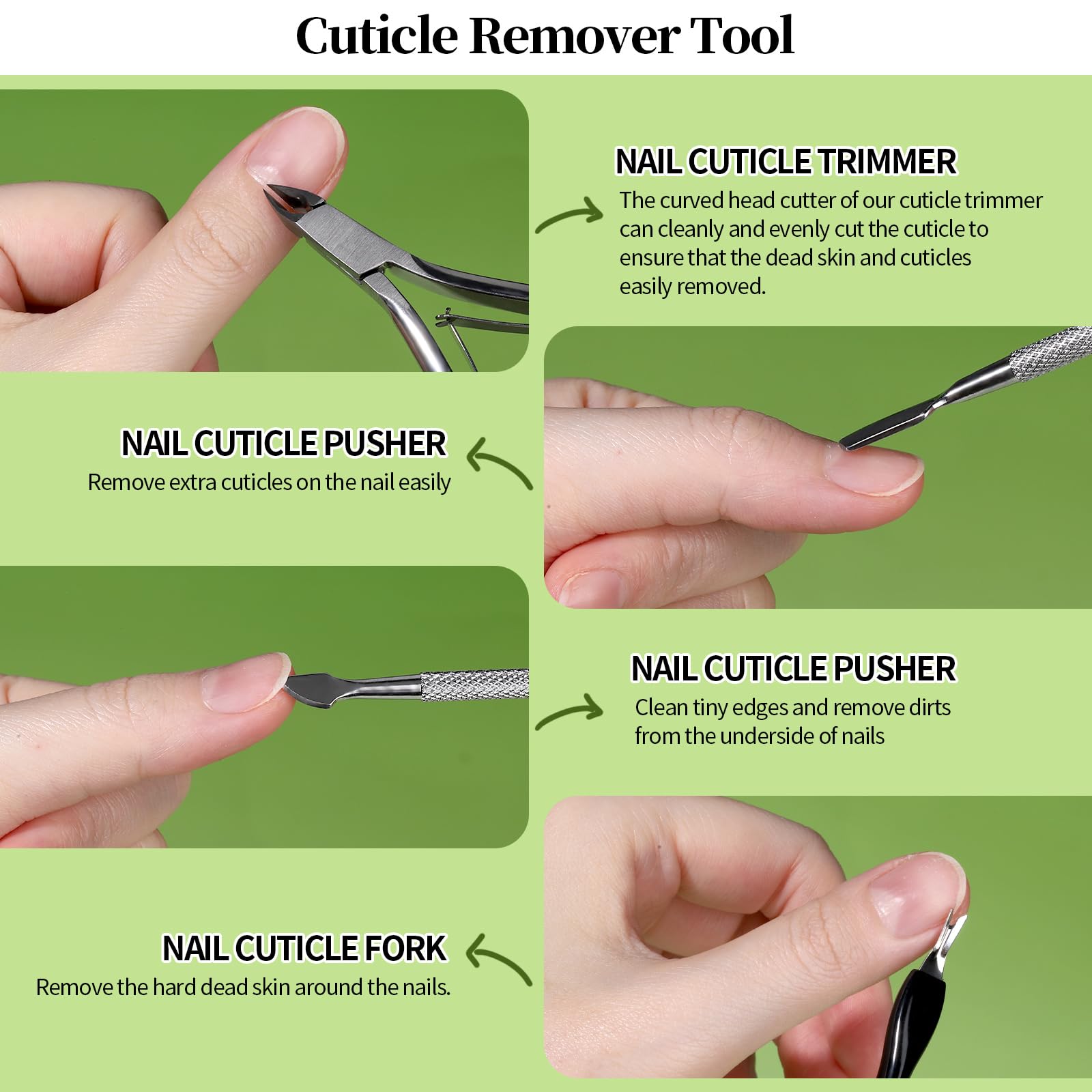 Fandamei cuticle pusher helps push back and tidy edges.