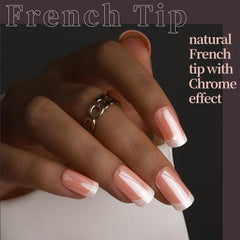 Fandamei French tip chrome nails showcasing timeless chic with chrome coating
