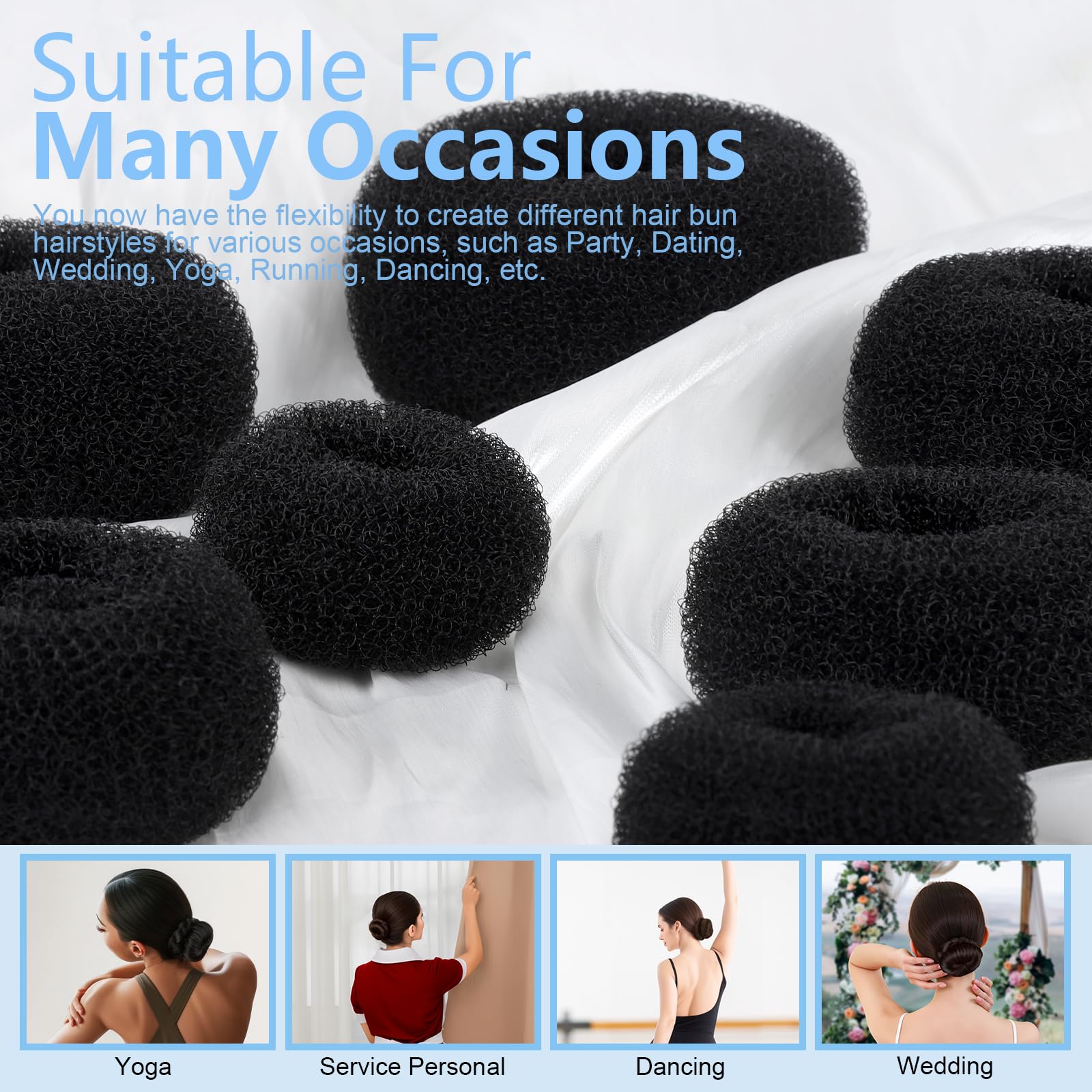 Fandamei black elastic ties for reliable bun anchoring