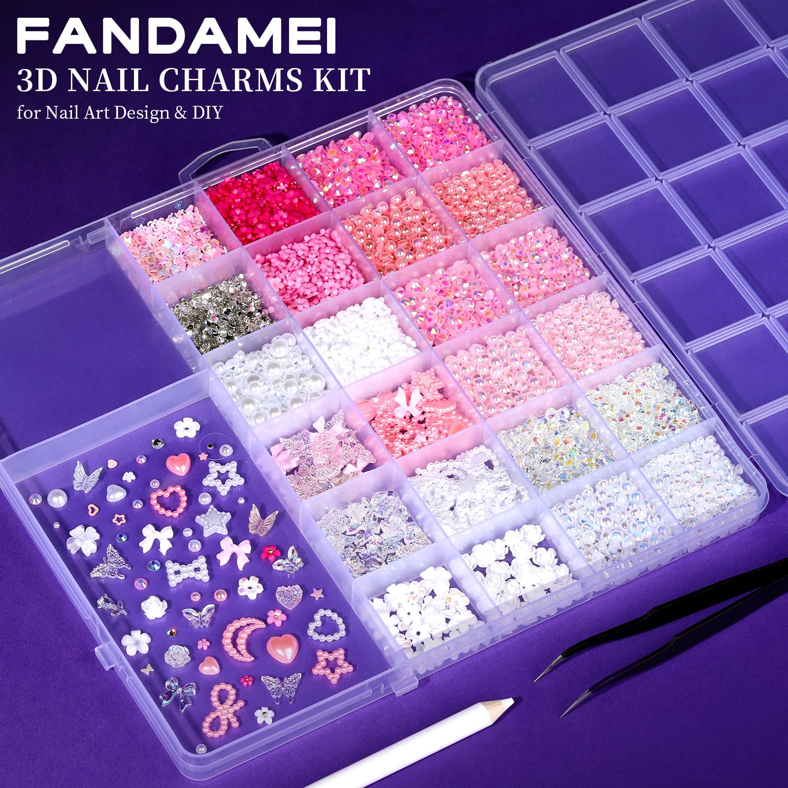 Fandamei pink and clear jelly rhinestones ideal for Y2K-inspired accents.