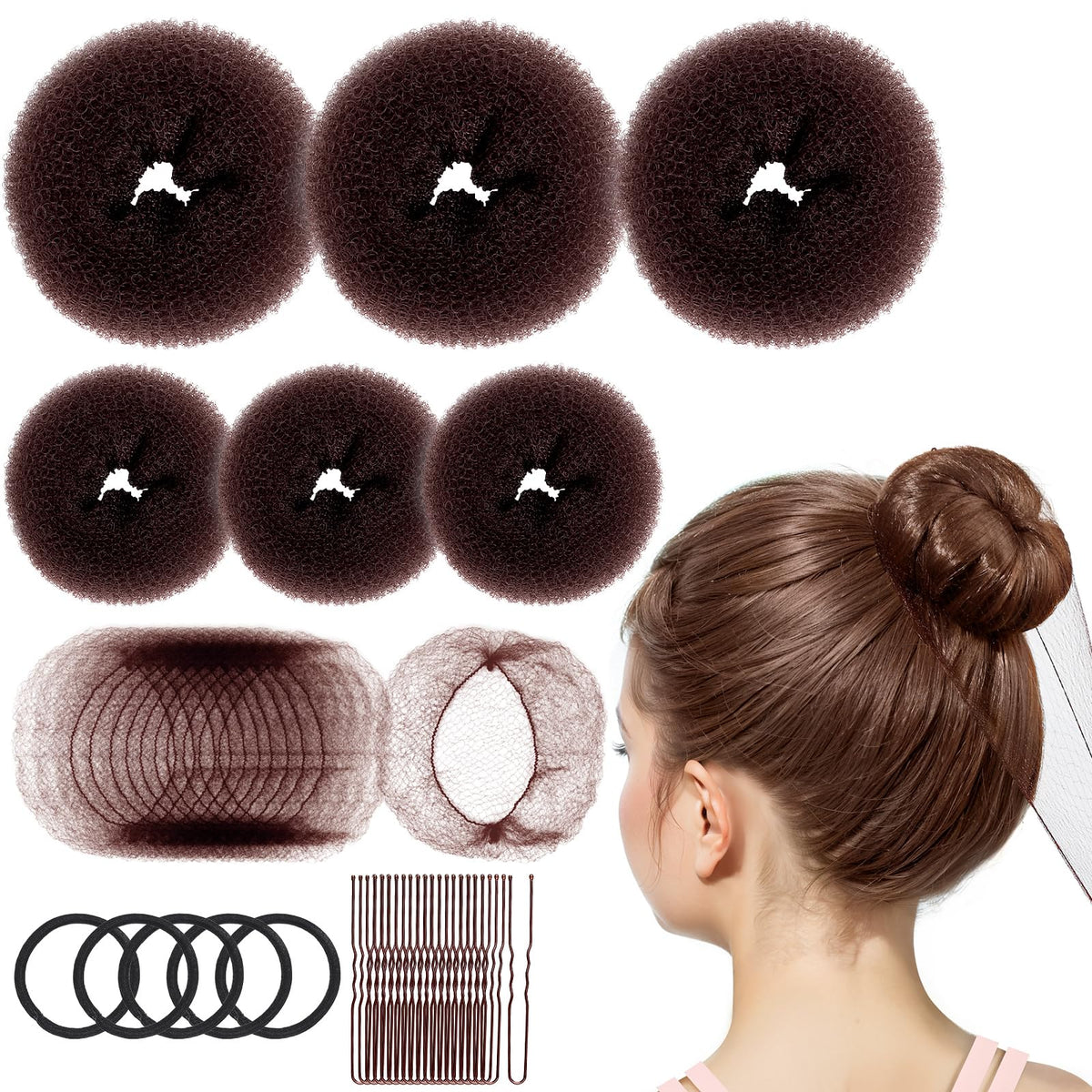 FANDAMEI kids bun-maker kit showing complete set for quick, polished ballet buns.