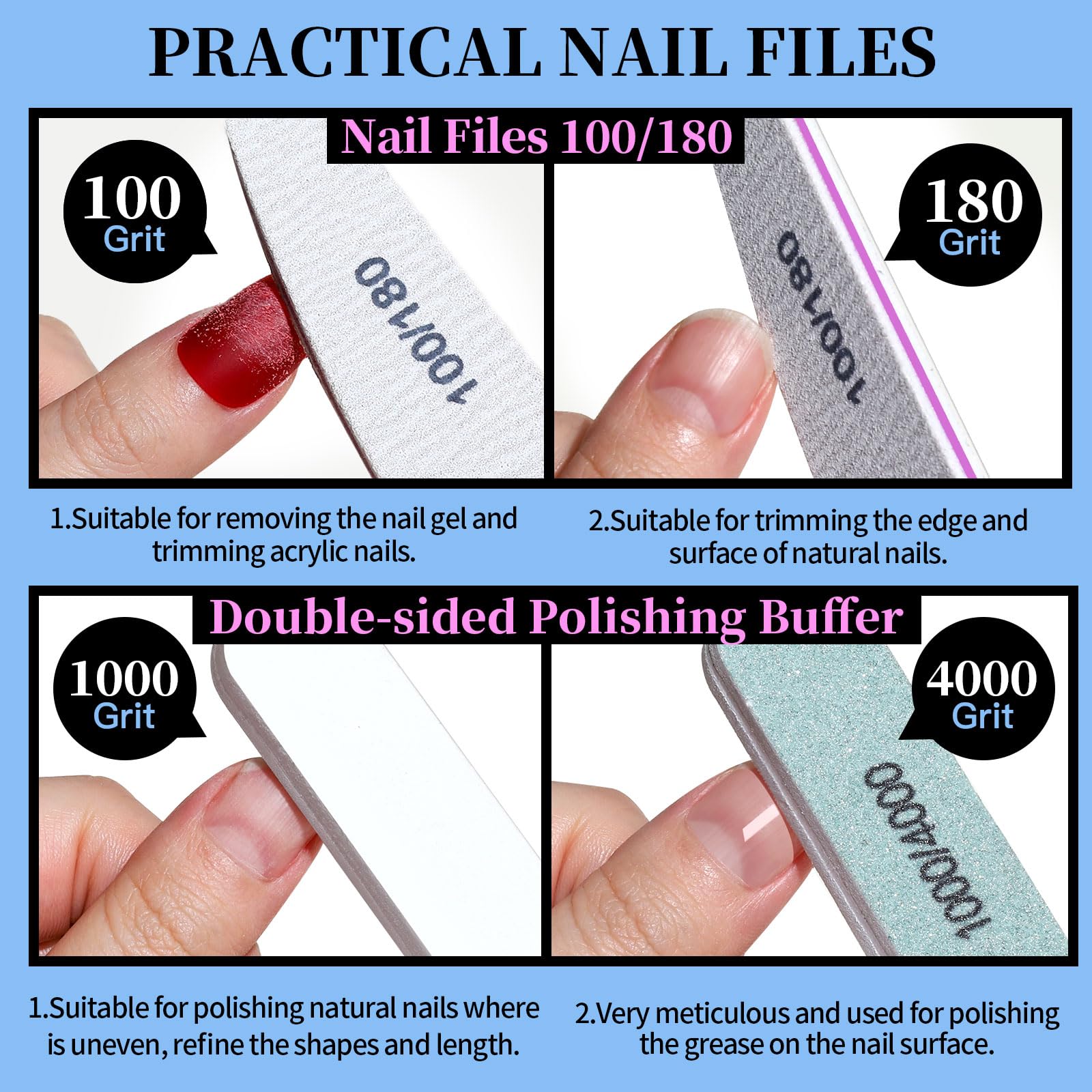 Fandamei nail files 100/180 grit ready for precise shaping and gel removal.