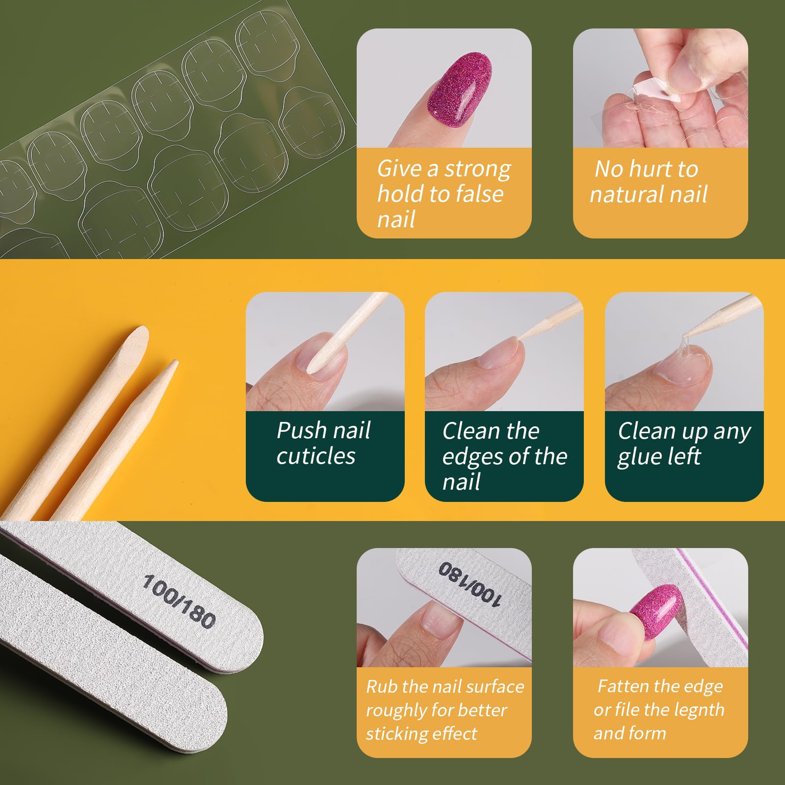 Fandamei included nail files and sticks to prep nails