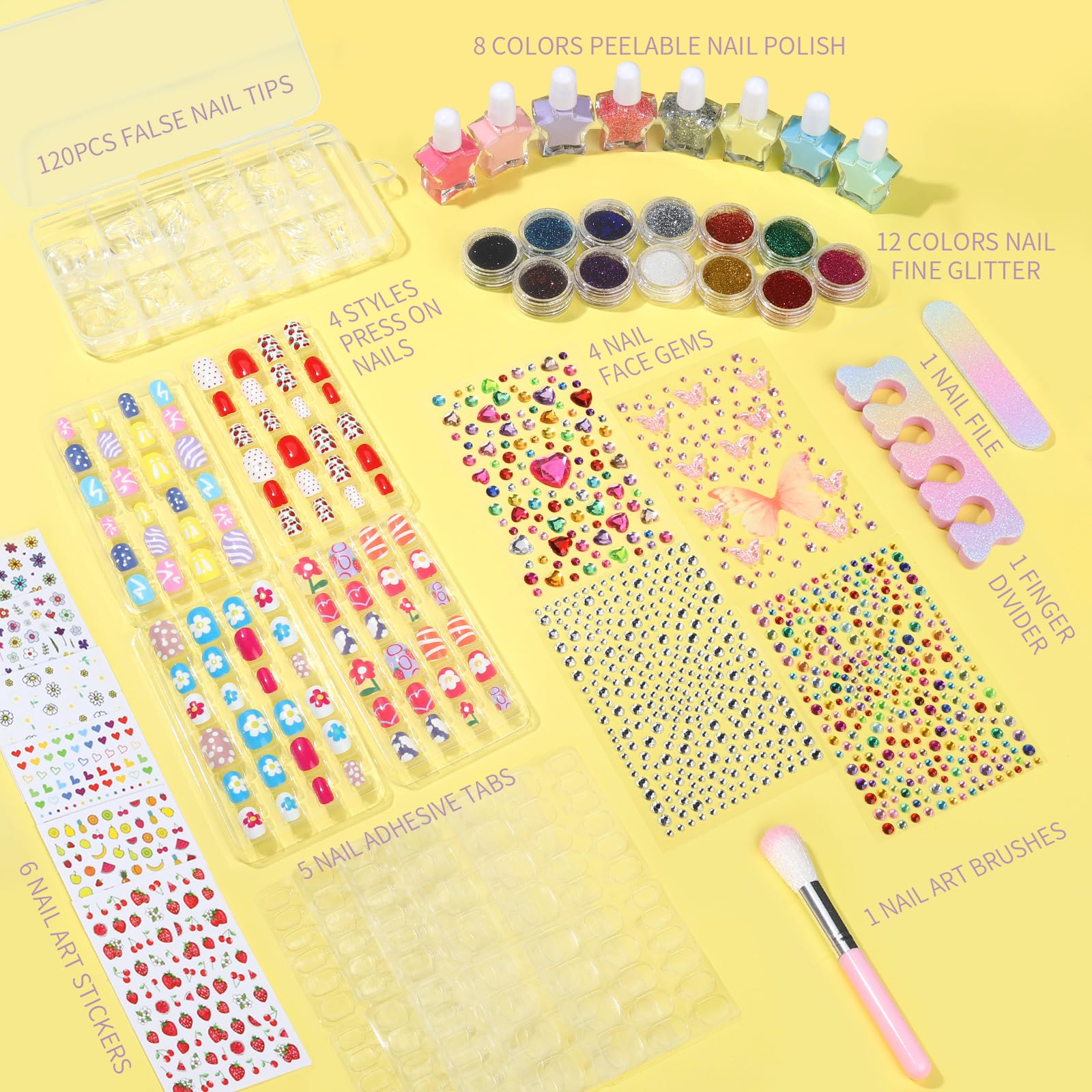 Fandamei nail kit kids clear nail tips in multiple kid-friendly sizes for versatile looks.