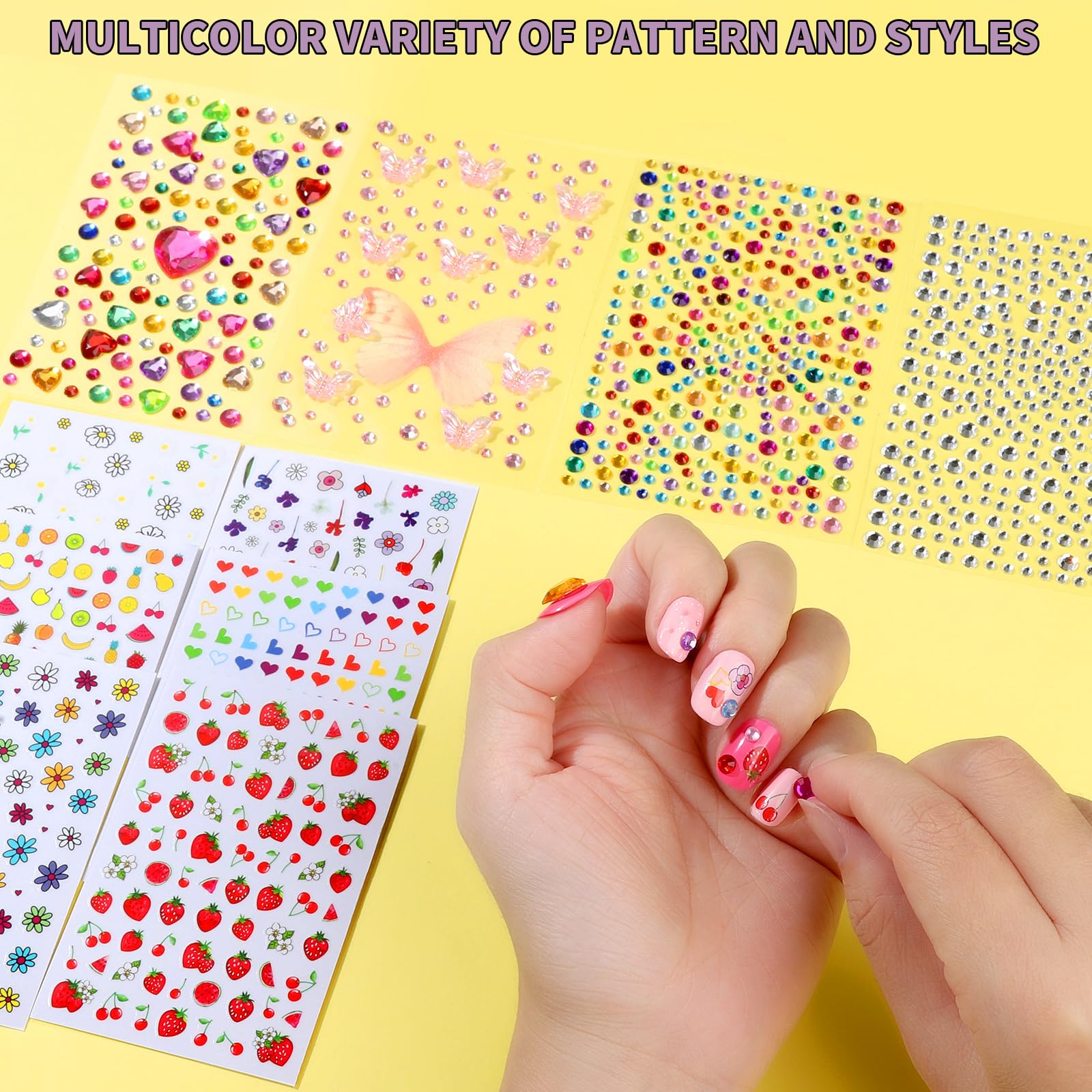 Fandamei nail kit kids gem stickers with rhinestones for sparkly nail and face decor.