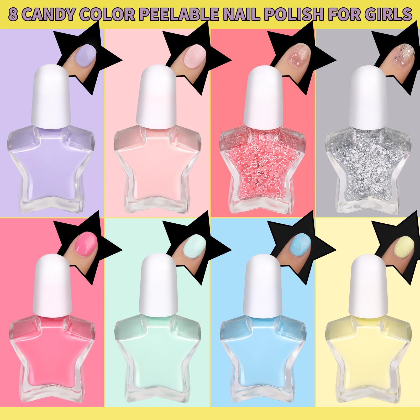 Fandamei nail kit kids sticker sheets featuring flowers fruits and hearts for instant accents.