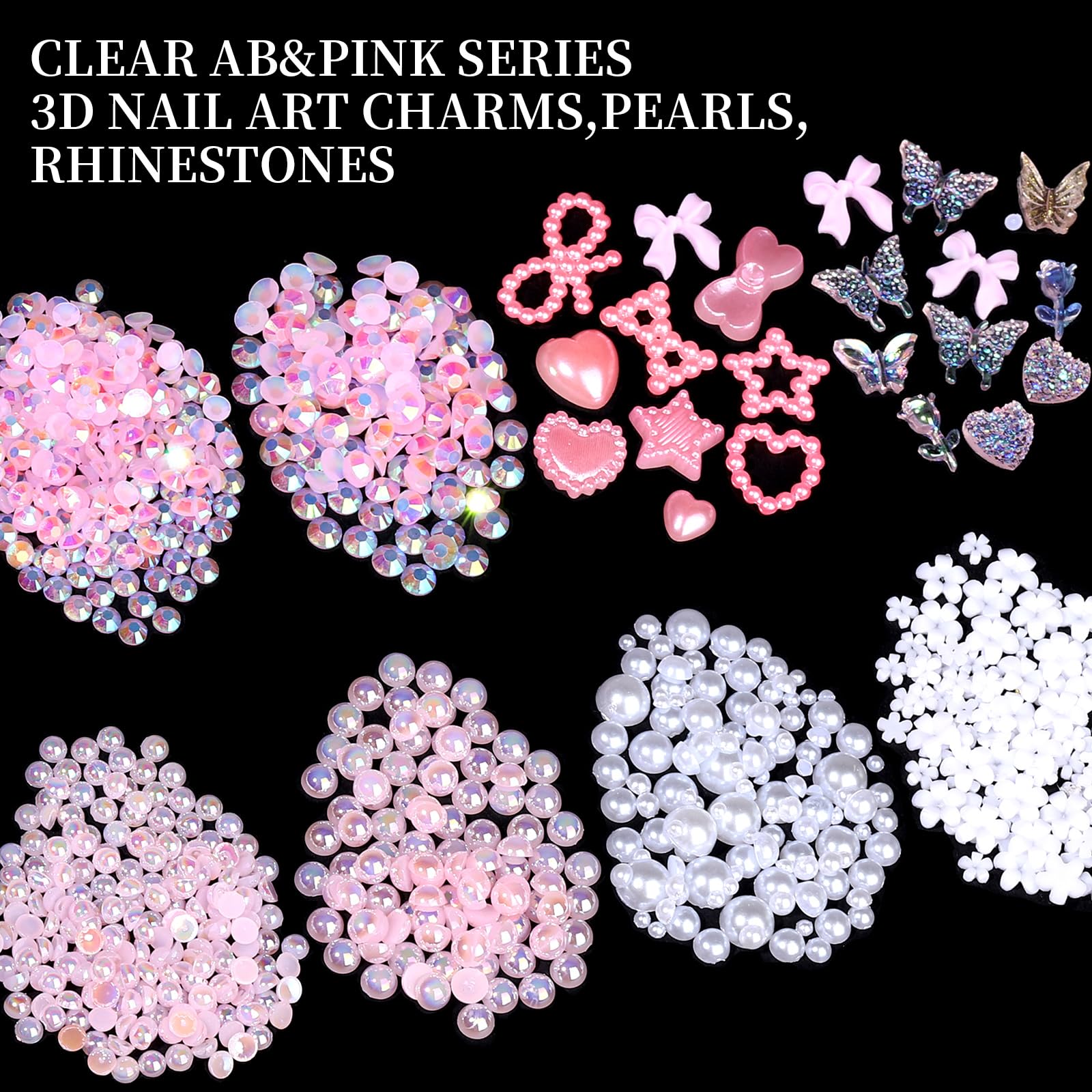 Fandamei clear multi-size rhinestones and pearls for versatile embellishments.