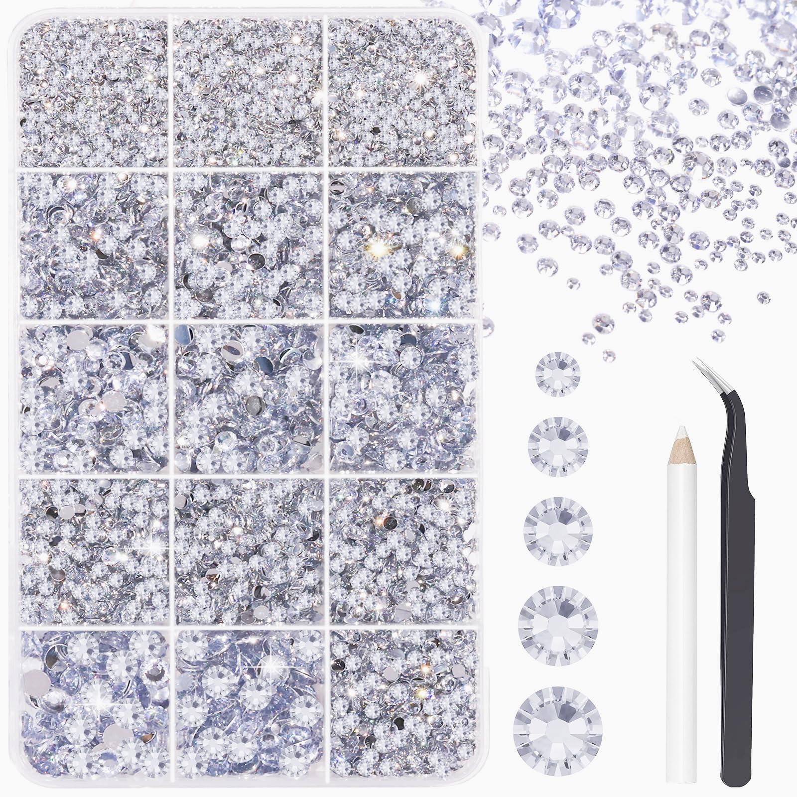 Fandamei silver rhinestones box showing 15000 crystals for sparkling crafts