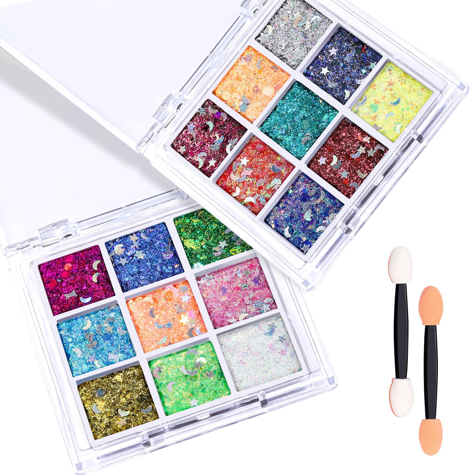 Fandamei Star&Moon face glitter palette closeup for bold makeup looks