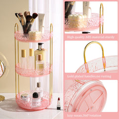 Fangoo pink 3-tier dresser organizer neatly stores skincare and cosmetics.