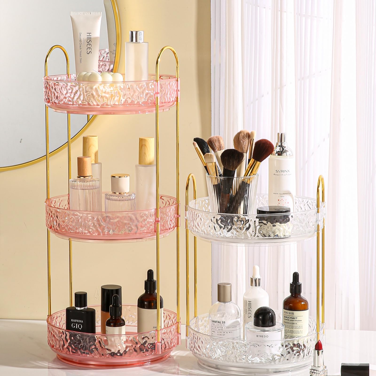 Fangoo pink organizer for bathroom countertop with tidier vanity.