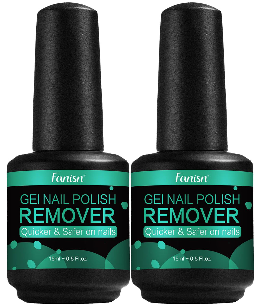 Fanisn gel polish remover 2x15ml bottles for quick at-home removal.