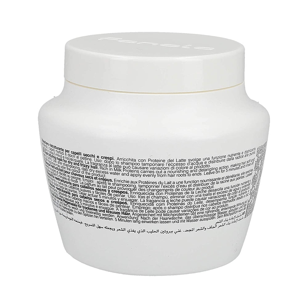 Fanola Deep Conditioning Hair Mask milk proteins closeup highlights nourishing protein benefits for smoother strands.