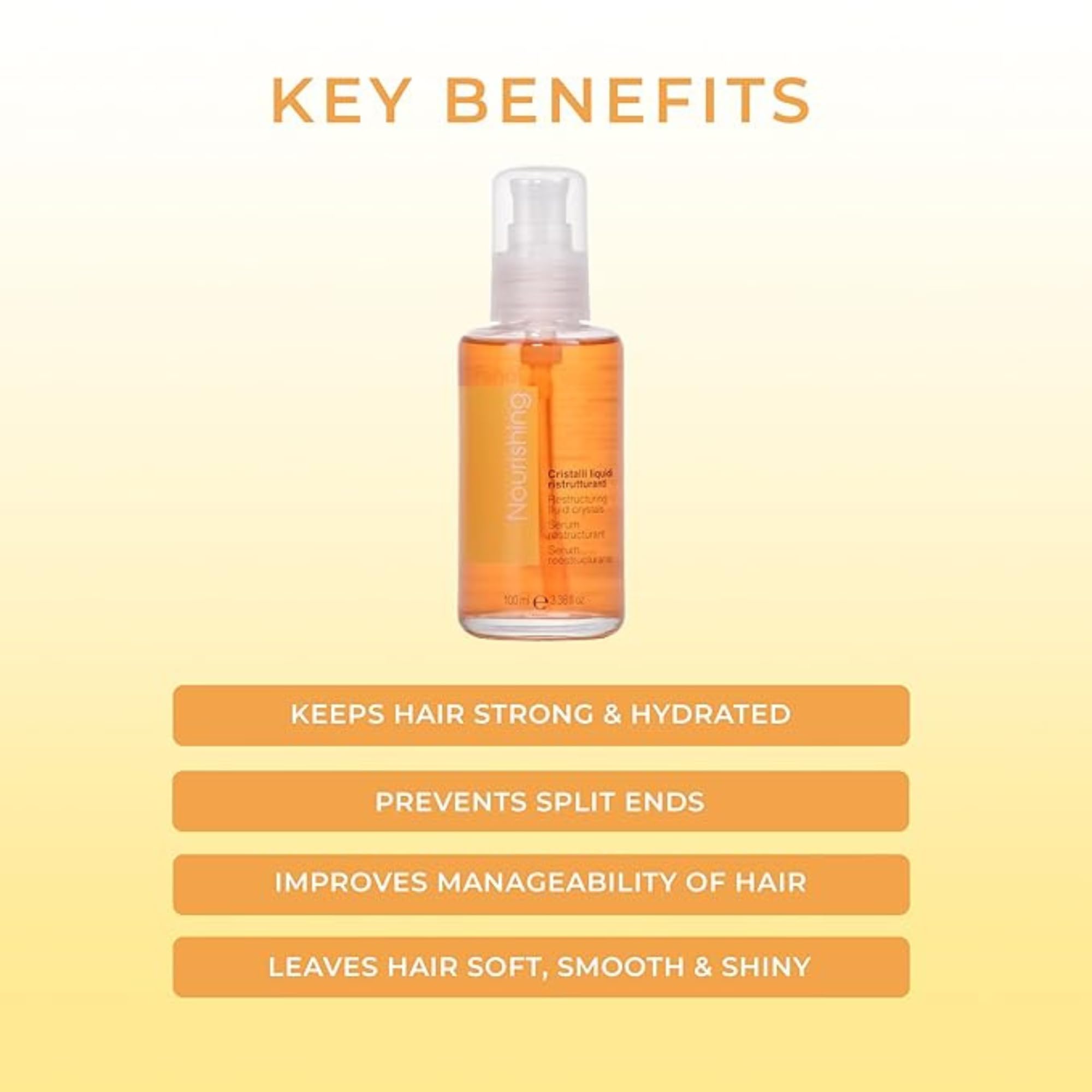 Fanola Liquid Crystals serum pouring captures quick application and instant shine.