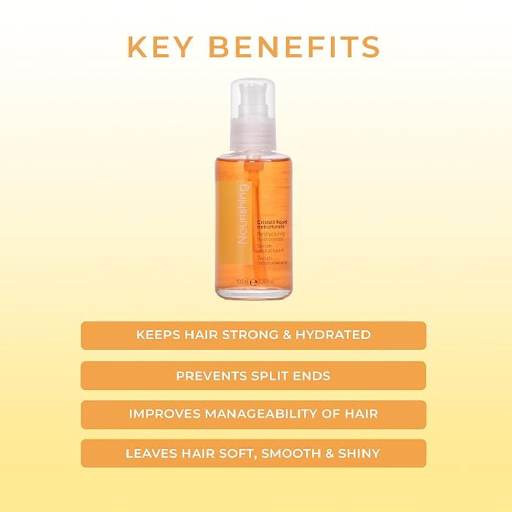 Fanola Liquid Crystals serum pouring captures quick application and instant shine.
