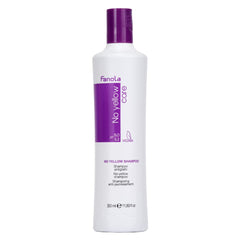 Fanola No Yellow bottle front showing violet toning for brassy hair correction.