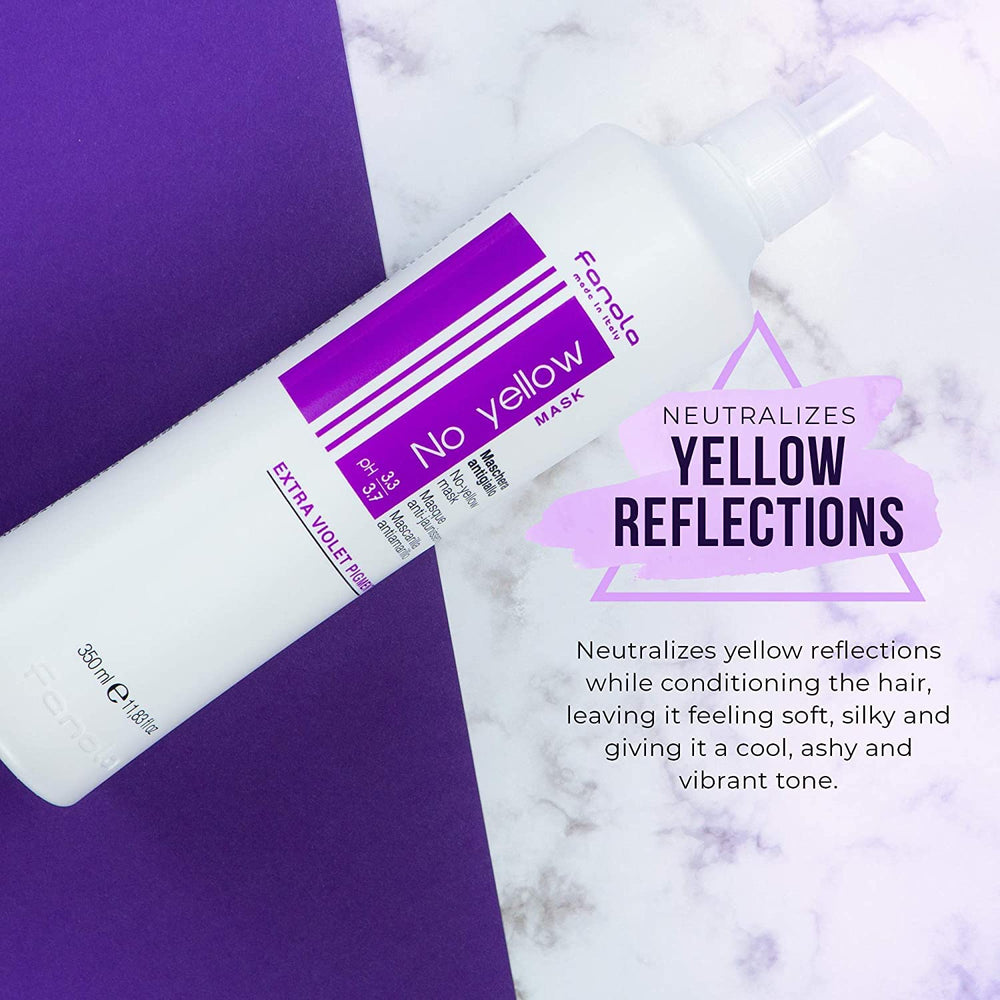 Fanola No Yellow Mask application shows even coverage on damp hair.