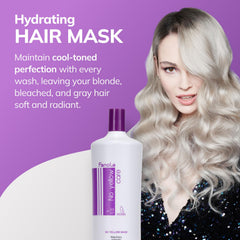 Fanola No Yellow Mask hands applying demonstrates quick 3-5 minute toning ritual for blonde hair
