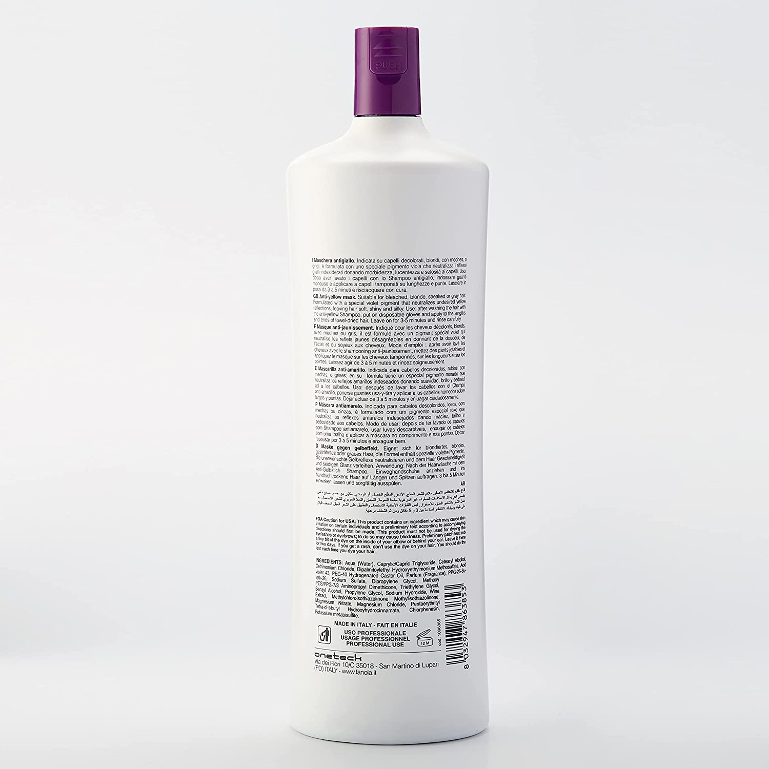 Fanola No Yellow Purple Hair Mask applied on hair lengths shows conditioning benefits.