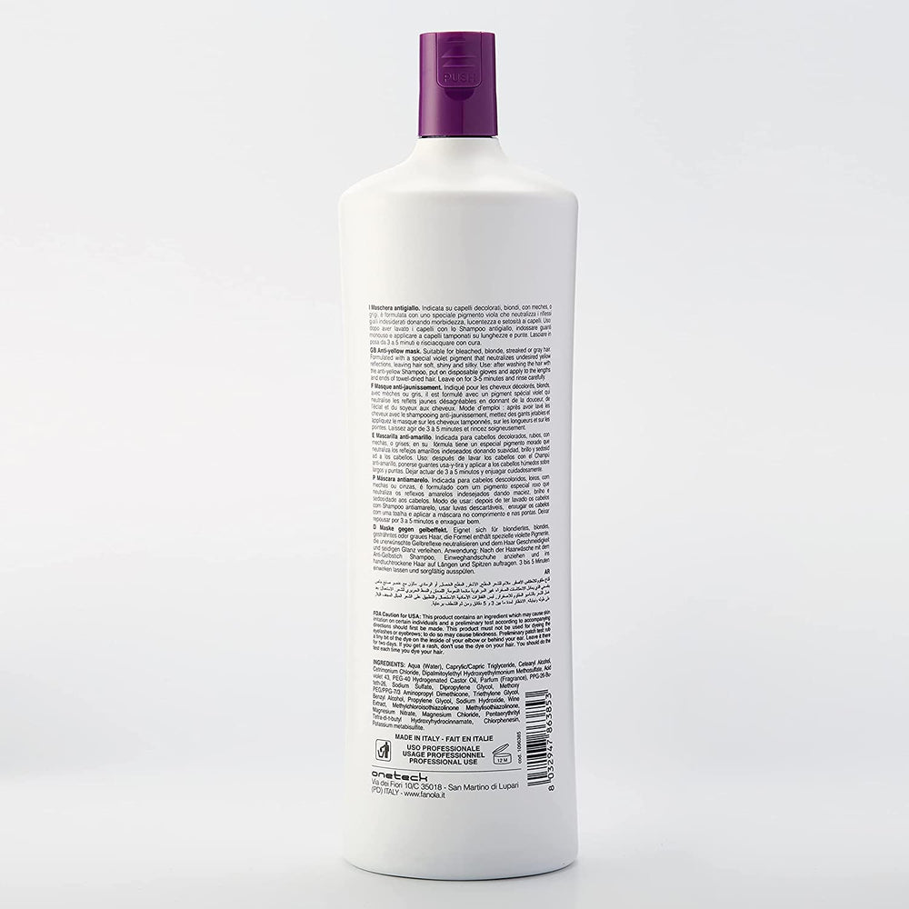 Fanola No Yellow Purple Hair Mask applied on hair lengths shows conditioning benefits.