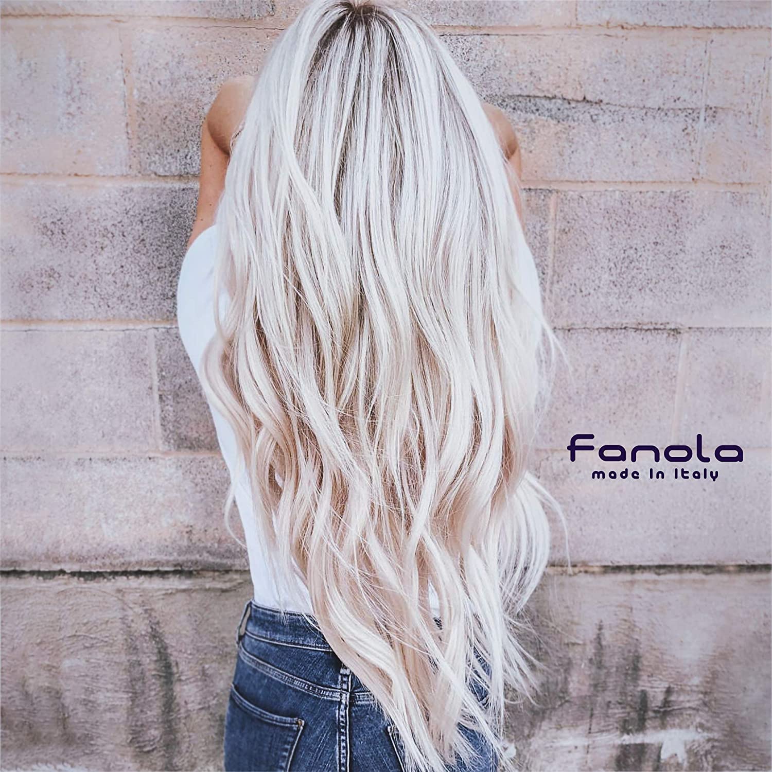 Fanola No Yellow Shampoo image demonstrates bleached hair tone adjustment.
