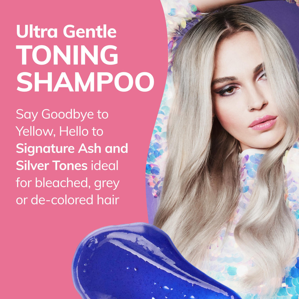 Fanola No Yellow shampoo foam demonstrating rich lather for brassy neutralization.