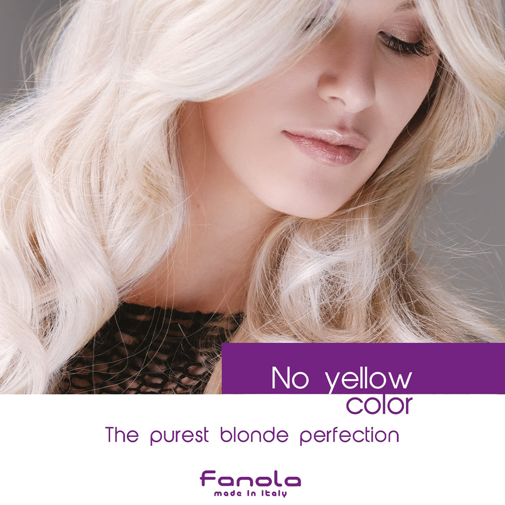 Hair with cool grey tone after toning using Fanola No Yellow