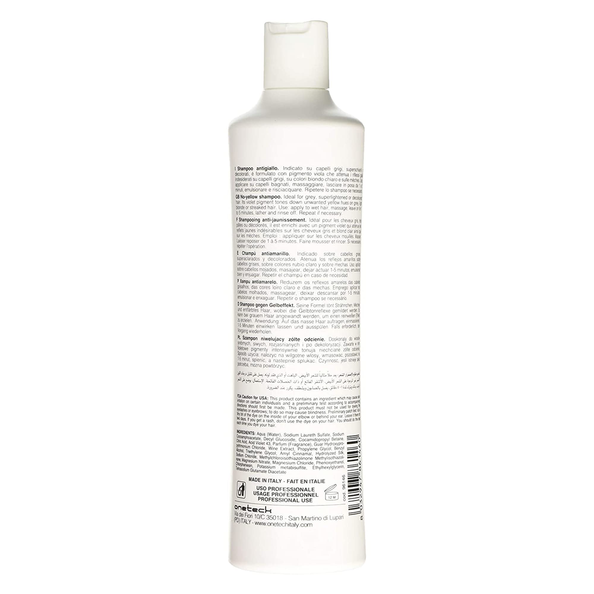 Fanola No Yellow Shampoo lather demonstrates color-depositing action for neutralizing yellow.