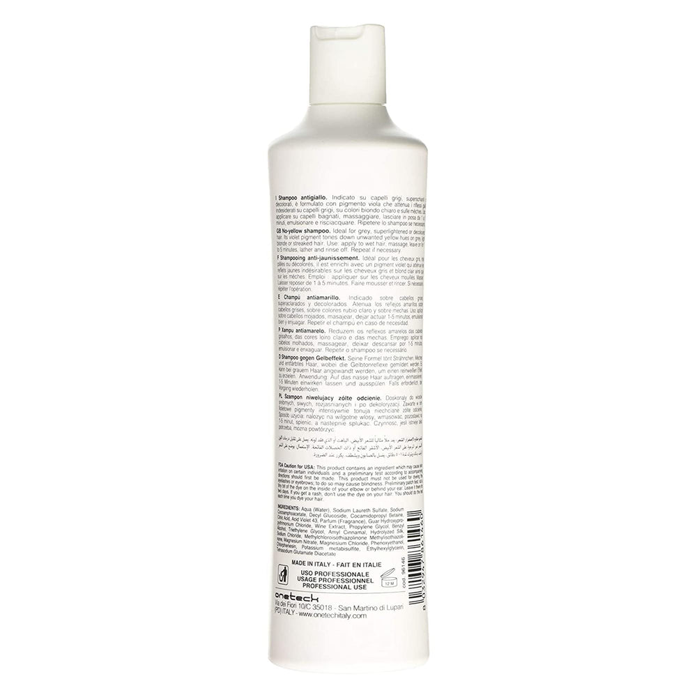 Fanola No Yellow Shampoo lather demonstrates color-depositing action for neutralizing yellow.