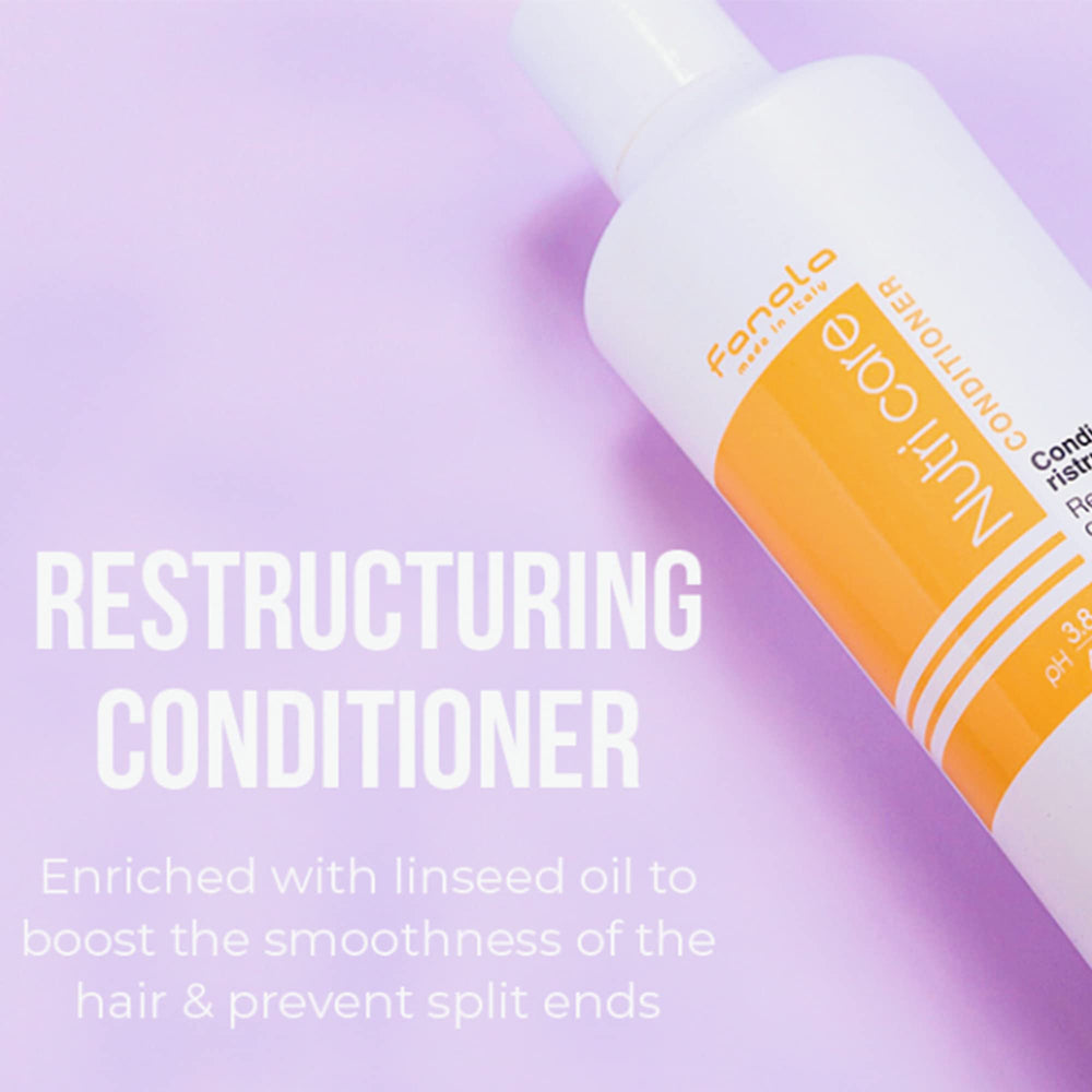 Fanola Nutri Care Deep Conditioner tube provides deep conditioning with linseed oil for softness.