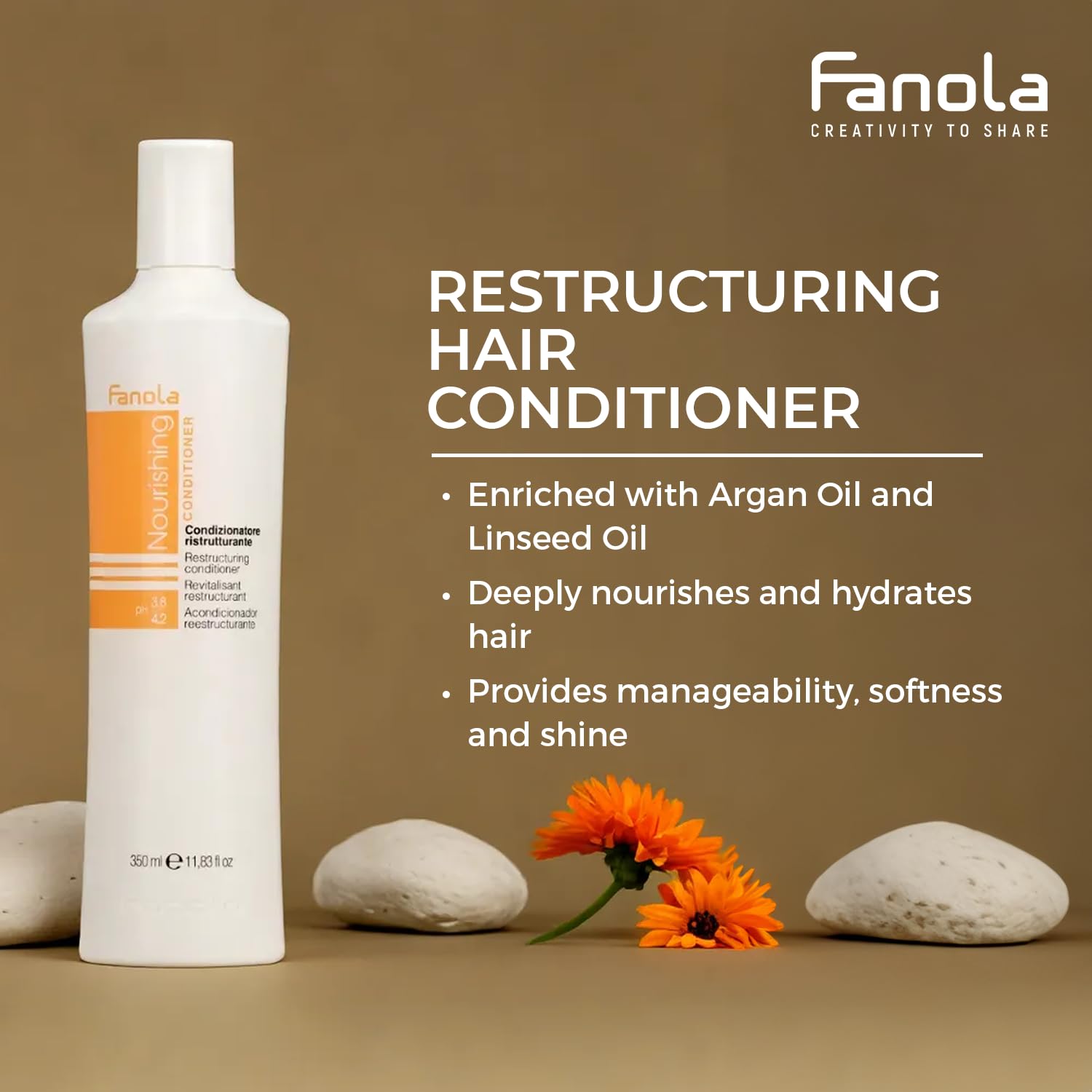 Fanola Restructuring Hair Conditioner dispense pump demonstrates easy, mess-free application