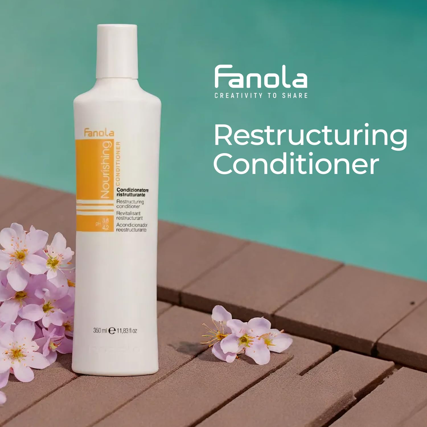 Fanola Restructuring Hair Conditioner packaging emphasizes Linseed oil for smoothness